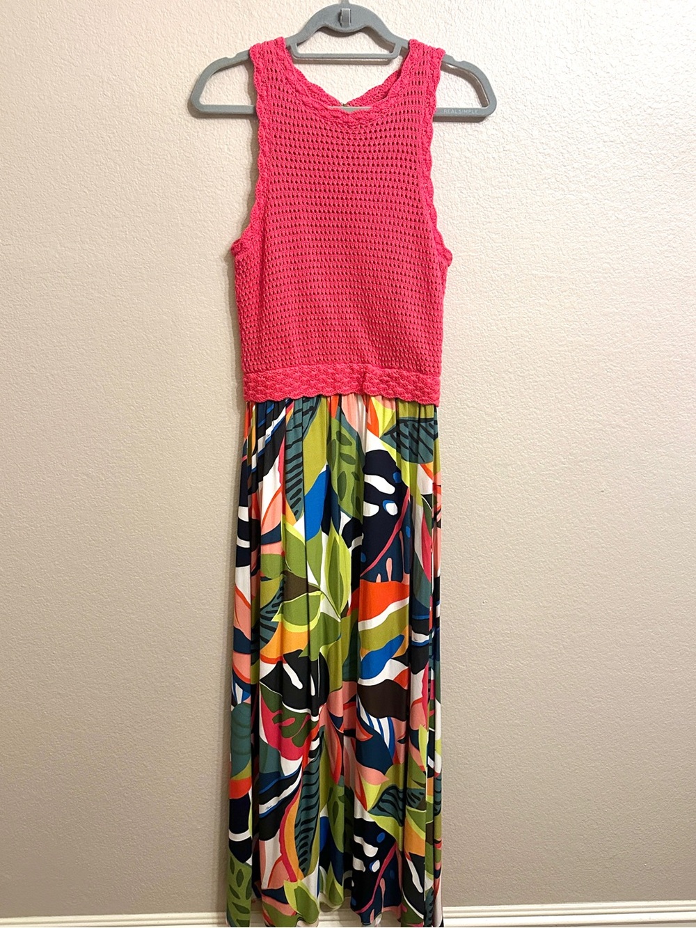 Trina Turk Coral Crochet Tropical Leaf Print Maxi Dress S